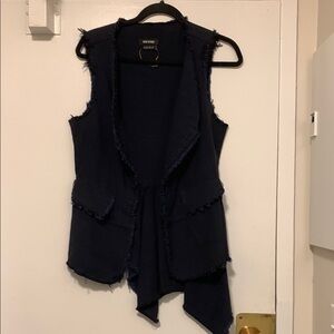 Navy Sleeveless Frayed asymmetrical Vest very trendy!